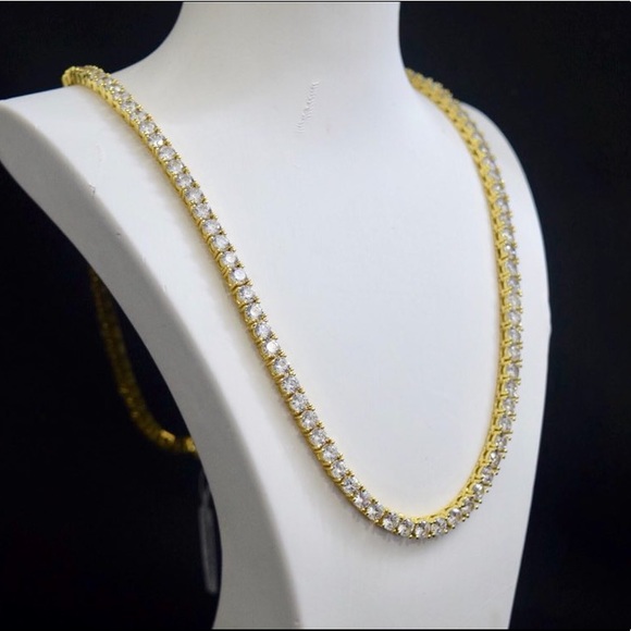 14k Yellow Gold Lab Diamond Tennis Necklace Chain - Picture 2 of 4